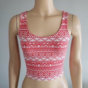 Charlotte Russe Red & White Geometric Print Sleeveless Cutout Crop Top Small NWT